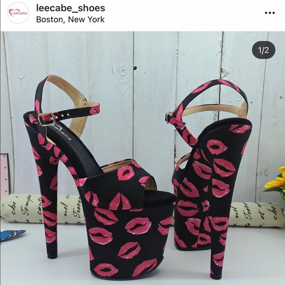 Red Lips High Heel Pole Dance Platform Sandals - Picture 3 of 3